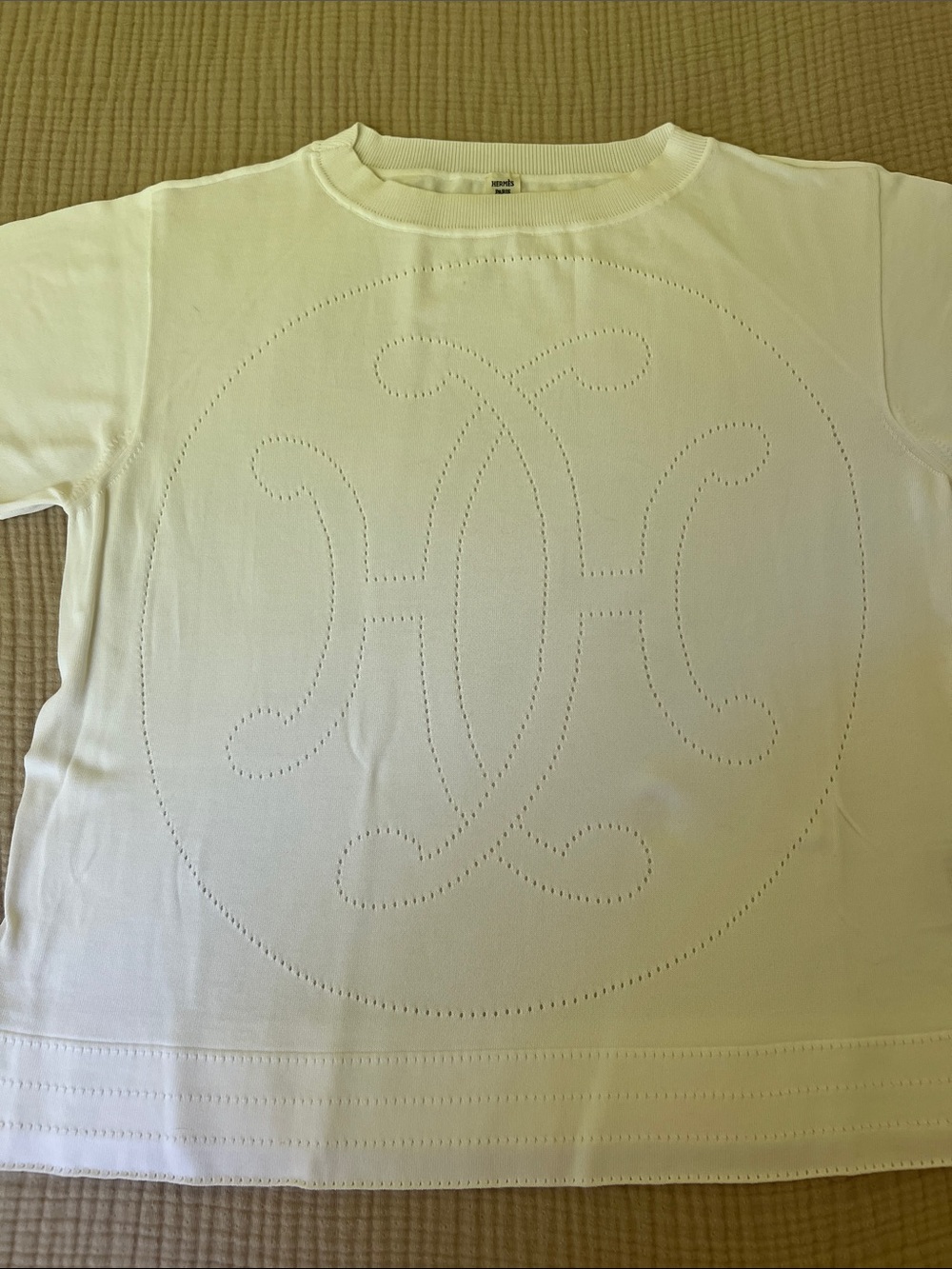 HERMES Vintage “H Lift” White Viscose Cotton Top sz 38